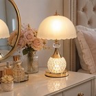 Modern Crystal Table Lamp White Glass Shade Gold 3-color Led Bedside Night Light