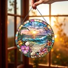 Floral Suncatcher  Stained Glass Style Window Hanging  Colorful Flower Garden
