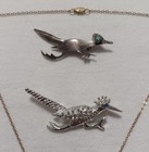 Old Pawn  Vintage Navajo Sterling Silver   Turquoise Roadrunner Brooch   Bonuses