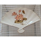 Japanese Porcelain Fan Dish Lotus Butterfly Gold Trim Trinket Tray
