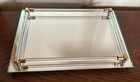 Vintage 11   x8    Mirror Glass Vanity Tray Rail Perfume Brass Caps Footed Nice 