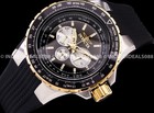 Invicta Men Aviator Silver 18 Gold Bezel Black Dial Strap Multi Function Watch