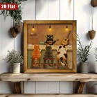Cute Cats Coffee Bar Guitar Vintage Wooden Decor Farmhouse Sign Plaque