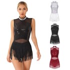 Us Womens Dress Tango Skirt Ladies Costume Salsa Leotard Shiny Dancewear Dancing