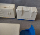 Vintage Plasco Toy Dollhouse Furniture White Blue Sink Fridge Stove Chairs Table
