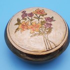 Vintage Brass Floral Enamel Top Round Trinket Powder Box 3 5x1 75 In 
