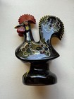 Vintage Ceramic Roosters Portugal Red-ware Black Cups Decanter Oil Vinegar Set 8