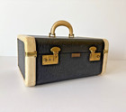 Vintage Train Makeup Case With Mirror Dark Navy Blue Luggage 1940s 1950s
