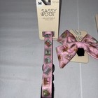 Sassy Woof Leash  Collar  And Bow Set Pink Travel Stamp Design Size M Collar