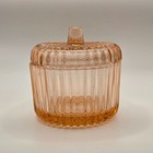 Vintage Pink Depression Glass Jar With Lid  Sugar Or Jam Bowl Vanity Dresser Jar