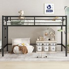 Twin Size Metal Loft Bed Frame With Ladder   Guardrails  Storage Space For Kids