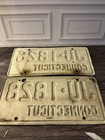 Vintage Pair 1980s Blue White Connecticut License Plates Set Tag Ju-1828