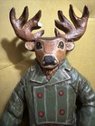 Folk Art Hand Anthromorphic Carved Deer In Sweater  Signed Malloy   Sandar