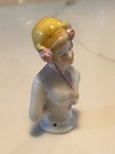 Vtg Half Doll Pin Cushion  Floral Hat  Arm Behind Back  Germany Porcelain  5160