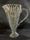 Vtg Hand Blown Art Glass Pitcher With 2 Stemware Smoky Gray Stripes Martini