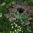 Verdigris Cast Iron Horned Horny Toad Lizard Figurine Green   Gold 6 5 Inch