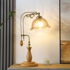 Vintage Style Wooden Table Lamp French Country Bedside Light Frosted Glass Shade