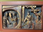 Antique Chinese Asian Carved Wood Gilt Wall Panel Ornate Figures Relief Plaque 5