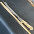 17    Antique Acme Butcher Chef Carving Knife Curved Carbon Steel Wood Brass Pins