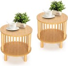 Set Of 2 Night Stand Bedside End Table Organizer Bamboo Storage For Bedroom