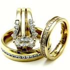 14k Gold Tone Cz Ring Set 4pc Bridal Wedding Engagement His   Hers Bands