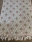 Vtg Afghan Throw Blanket Rose Crochet Knit Cottage Handmade White Pink Green