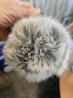 4  Fluffy Grey Faux Fur Ball Pom Pom Phone Keyring Bag Charm Pendant Keychain