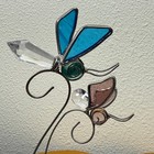 Stained Glass Waterlily Flower Dragonfly Lightning Bug Fairy Tea Light Holder 