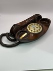 Vintage 1970 s Retro Genie Brown Leather Push Button Telephone Phone   Untested 