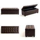 Tufted Storage Ottoman Bench Wood Legs Safety Hinge Entryway Bedroom Brown
