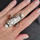 Large Stone  Wild Horse Turquoise 5-stone Beaded Copper Ring Size Adj  5-10