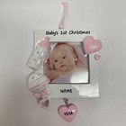 Baby s First Christmas Frame Personalized Ornament For Baby In Blue Or Pink