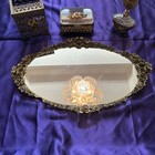 Vintage Matson Vanity Tray Set 24 Kt Gold Plated Roses 4 Piece Hollywood Regency