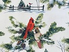 Vtg Christmas Wrapping Paper Gift Wrap Cardinals Snow Scene Red Birds Fence Nos