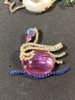 Two Large Stunning Estate Vintage Ivana Trump Multi Colored Crystal Brooches  