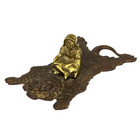 Rare Antique Bronze Brass Bedouin Nomadic Arab Man On Tiger Rug Statue Figurine