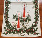 Vintage Mcm Kitchen Linen Tea Towel Christmas Candles Holly Berries Gorgeous 