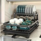 2 Tier Dish Drying Rack Foldable Stainless Steel Kitchen Counter Organizer