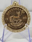 1980 South Africa Krugerrand 1 Oz Fine Gold Coin W  Yg 14kt Rope Bezel 38 8 Gram