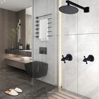 Black Shower Faucet Round Head Wall Mount 2-handle Mixer Valve Tap Cold   Hot