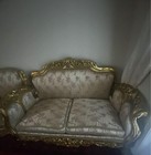 Antique Baroque rococo Style Gold   Beige Tufted Sofa Set With Floral Pattern