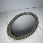 Vintage Vanity Perfume Tray Mirror Gold Metal Oval 9 5  X 6 5  Also Wall Hanging