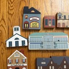 Set Of 10 The Cats Meow Village Wooden Collectibles Historic Landmarks Buildings