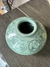 Vintage Signed Korean Crane Celedon Vase 7x4 