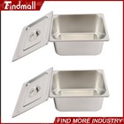 Findmall 2 Pack Hotel Pans 1 2 Size 6  Deep Stainless Steel Steam Table With Lid