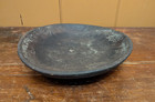 Antique Early Primitive Hand-carved Rustic Round 13  Wood Bowl In Black Paint