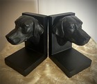 Set Of 2 Black Lab Bookends Labrador Retriever Dog Head Statue Vintage Nice