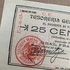 Rare Pancho Villa Banknote Mexico 25 Centavos Mexican Currency  Chihuahua Money