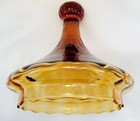 Vintage Italian Empoli Amber Art Glass Apothecary Jar With Circus Tent Lid 