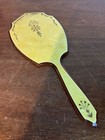Vintage Art Deco Mcm Celluloid Hand Held Mirror Gold Pearlized Vanity Distressed